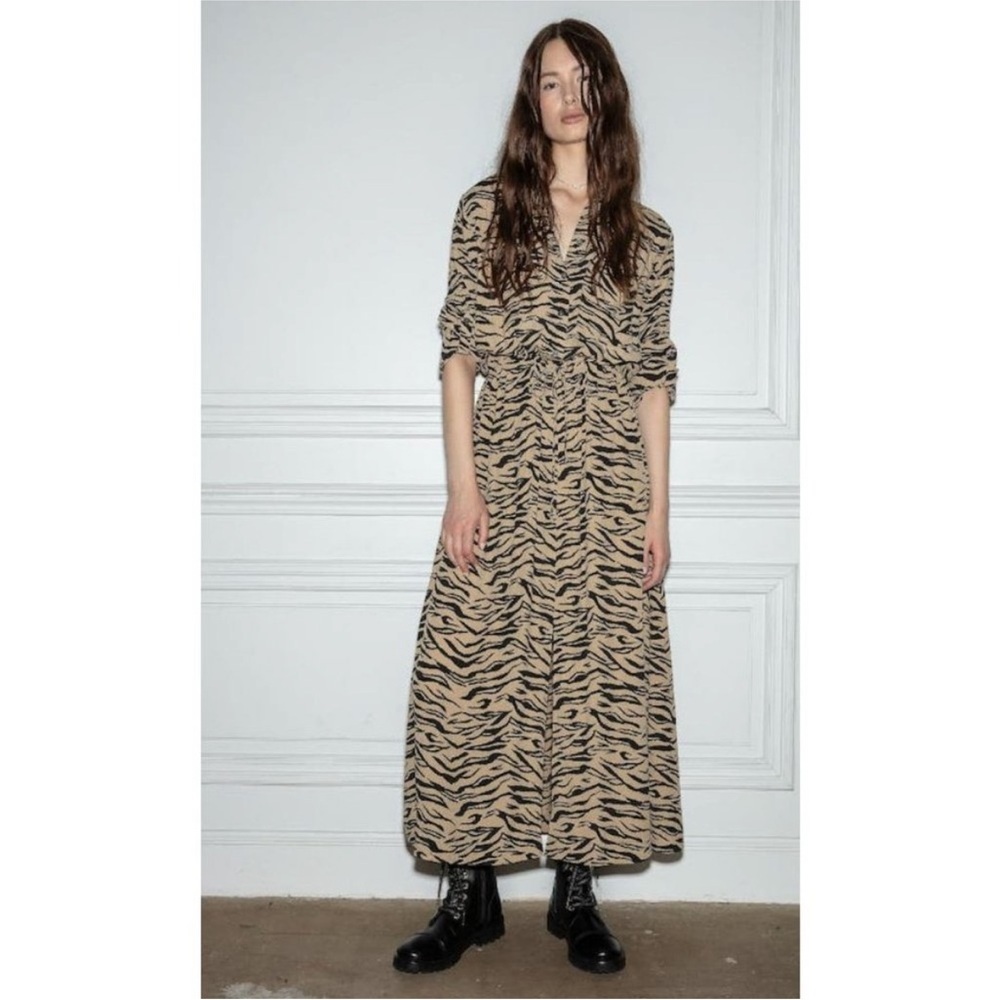 Zadig & Voltaire Radial Tiger Print Long Sleeve Maxi Dress Women’s Medium